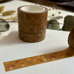 Cosy Autumnal washi tape with illustrations such as mushrooms and leaves
