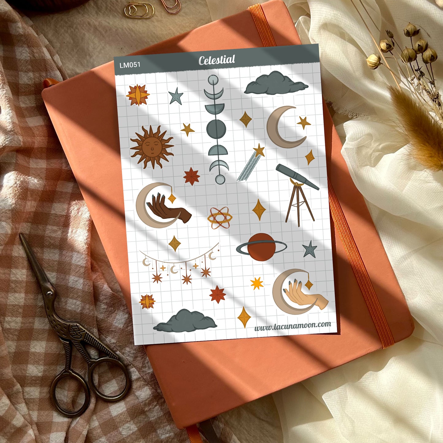 Celestial Sticker Sheet featuring Stars, Moons, Clouds and more