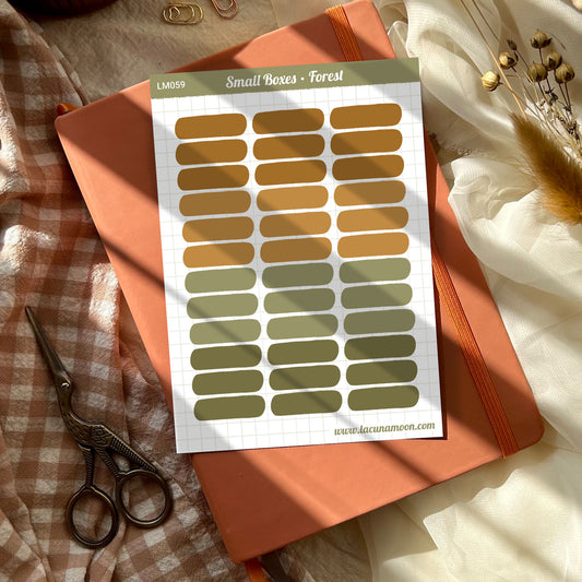 Small Rounded Box Stickers in earthy forest colours