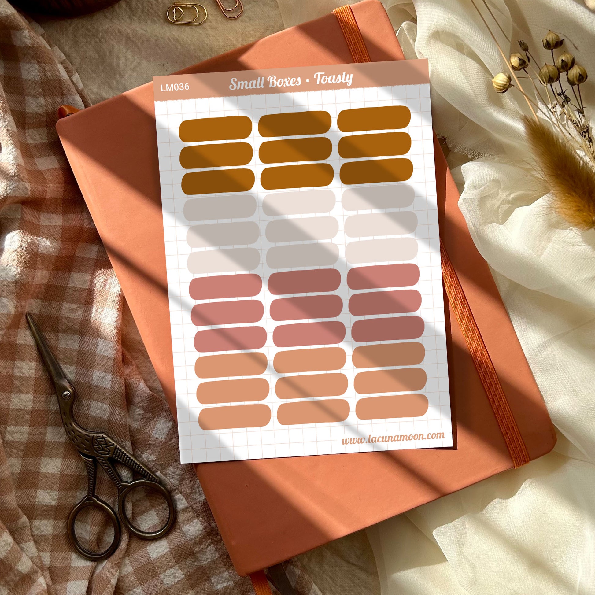 Cosy peach,pink, brown and cream rounded box stickers