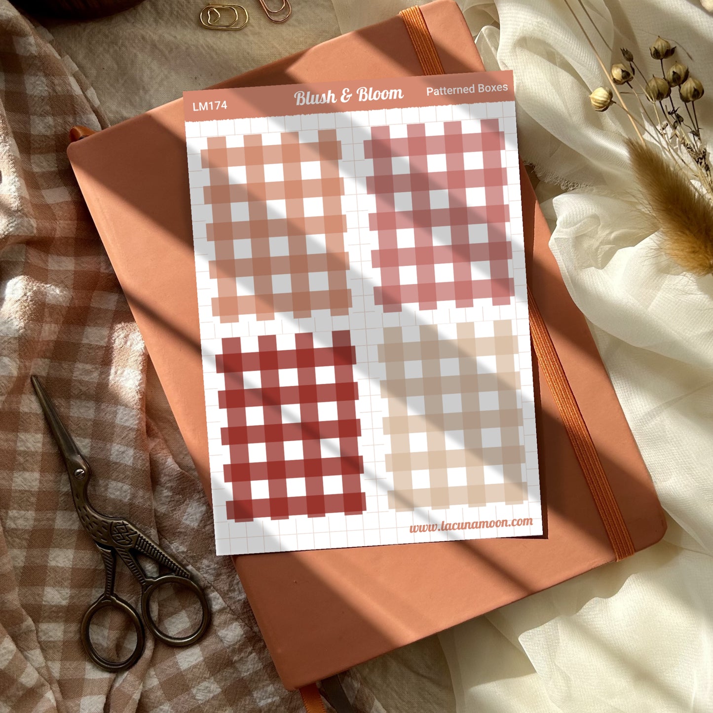 Blush & Bloom Gingham Patterned Boxes Sticker Sheet