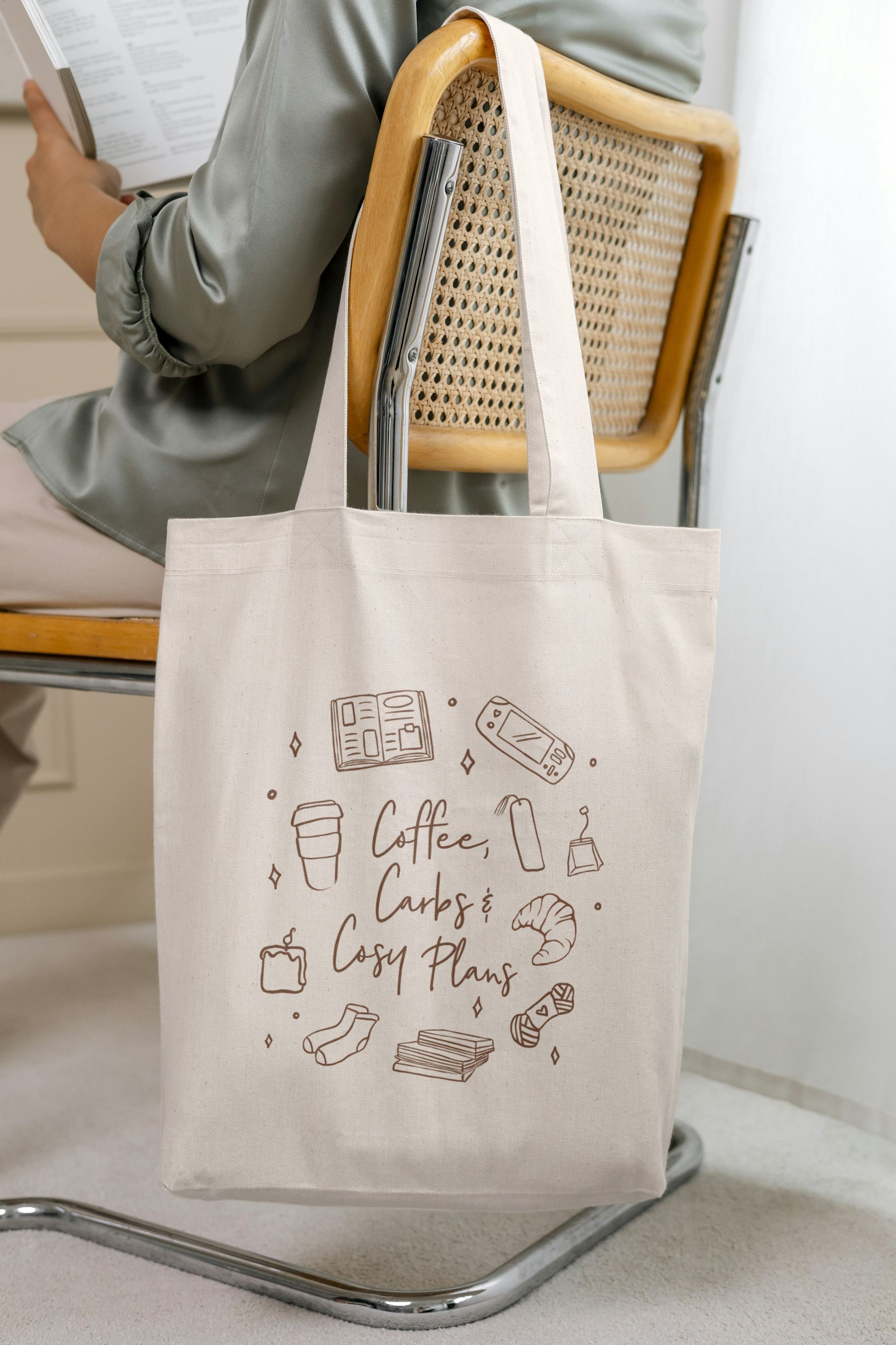 Coffee, Carbs and cosy plans tote bag