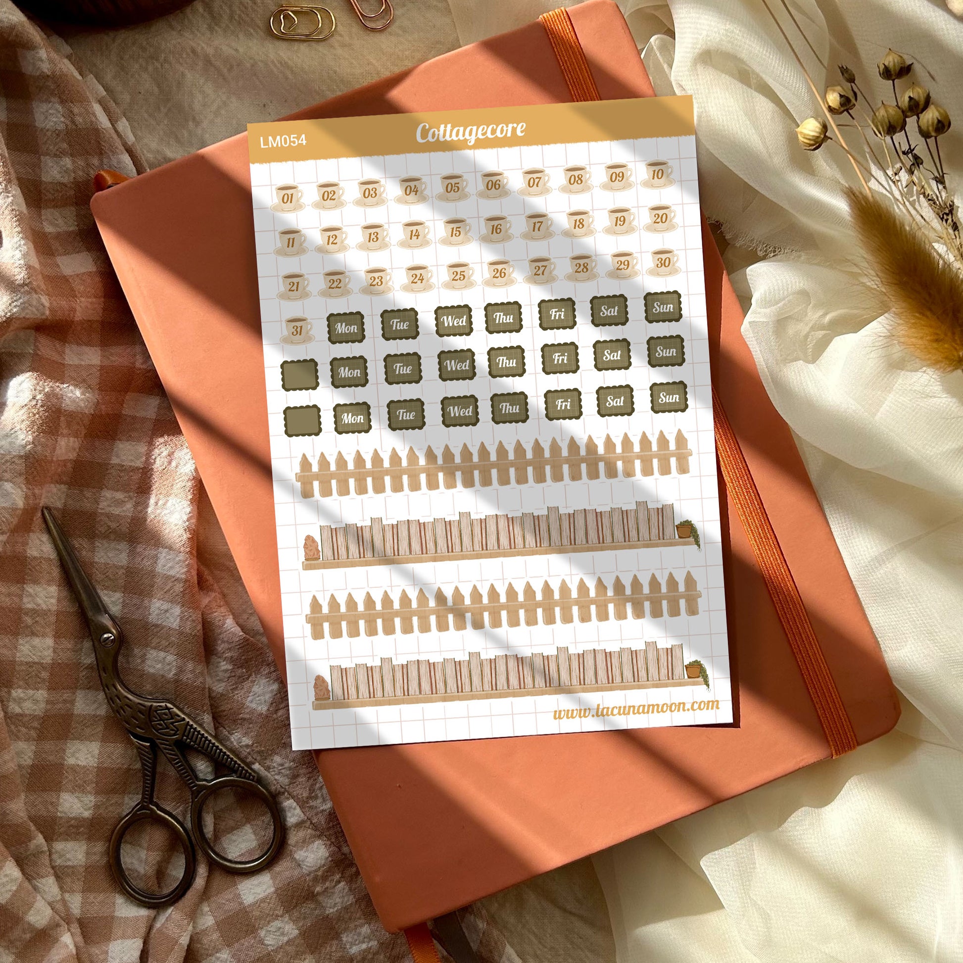 Functional and Fun Cottagecore Stickers featuring Days, Numbers and Decorative Washi