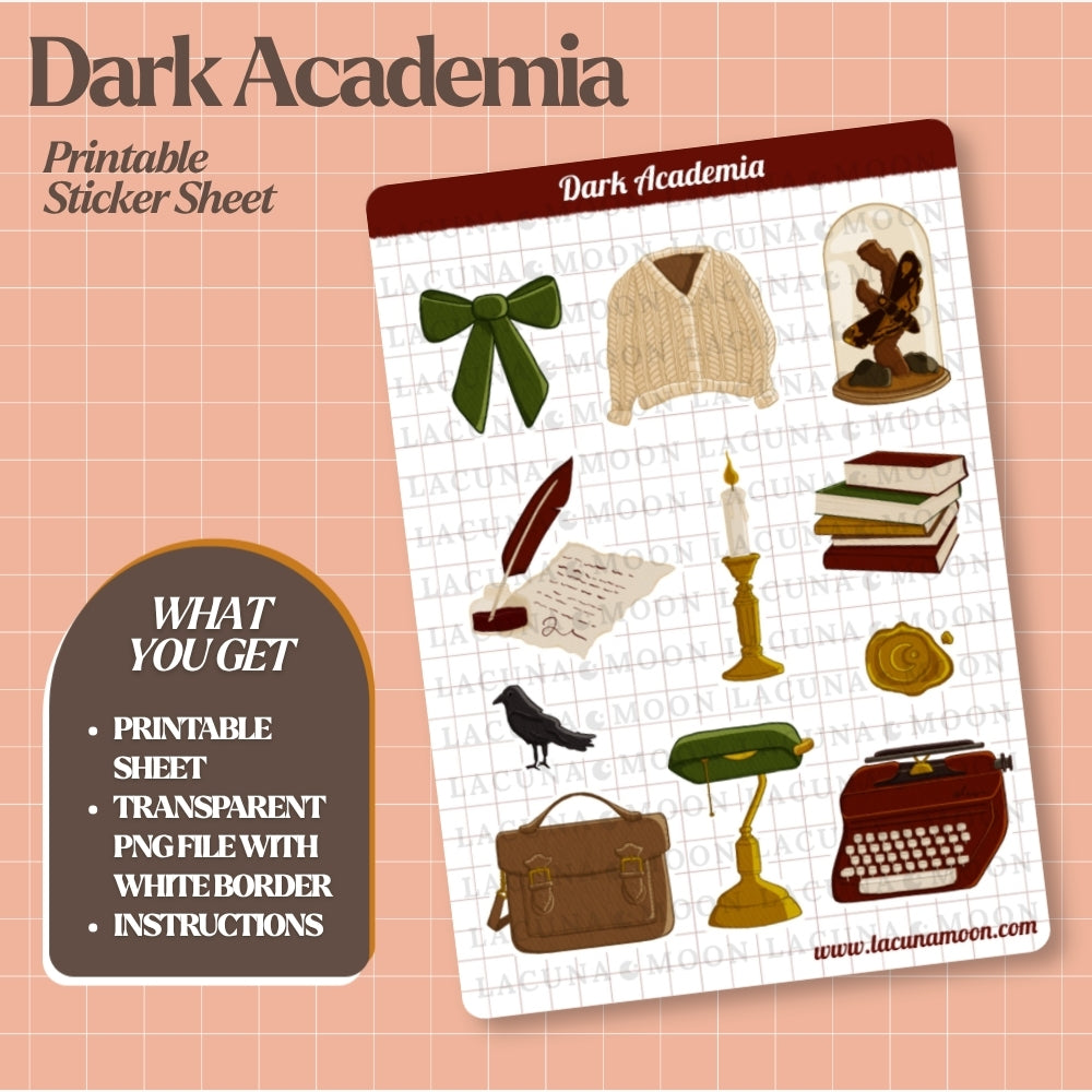 Dark Academia Printable Sticker Sheet