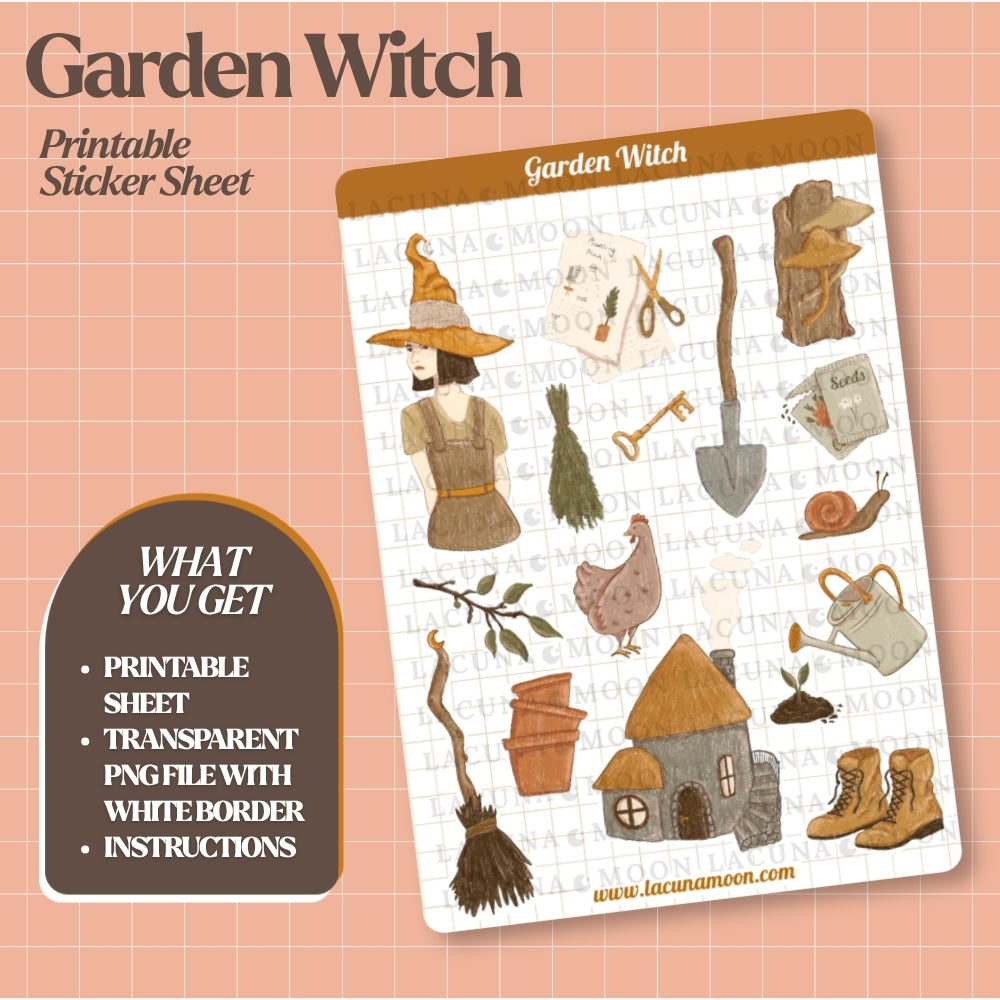 Garden Witch Printable Sticker Sheet