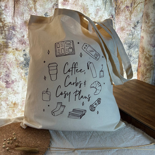 Cosy Tote Bag - "Coffee, Carbs & Cosy Plans"